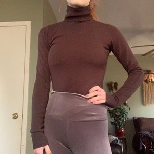 Brown Ribbed Turtleneck Top
